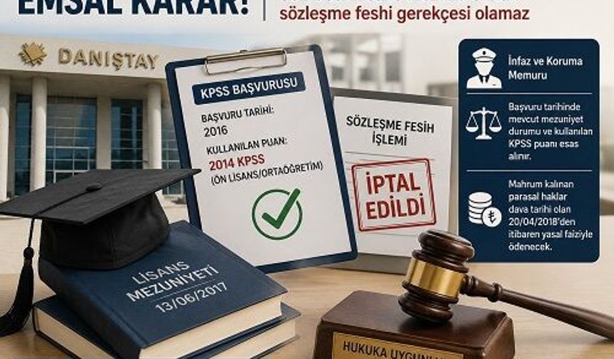 Danıştay'dan sözleşmeli personel alımında emsal karar: Sonradan lisans mezunu olmak fesih gerekçesi olamaz