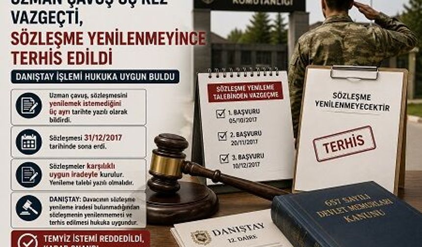 Sözleşmesini yenilemek istemediğini üç kez bildiren uzman çavuş davayı kaybetti